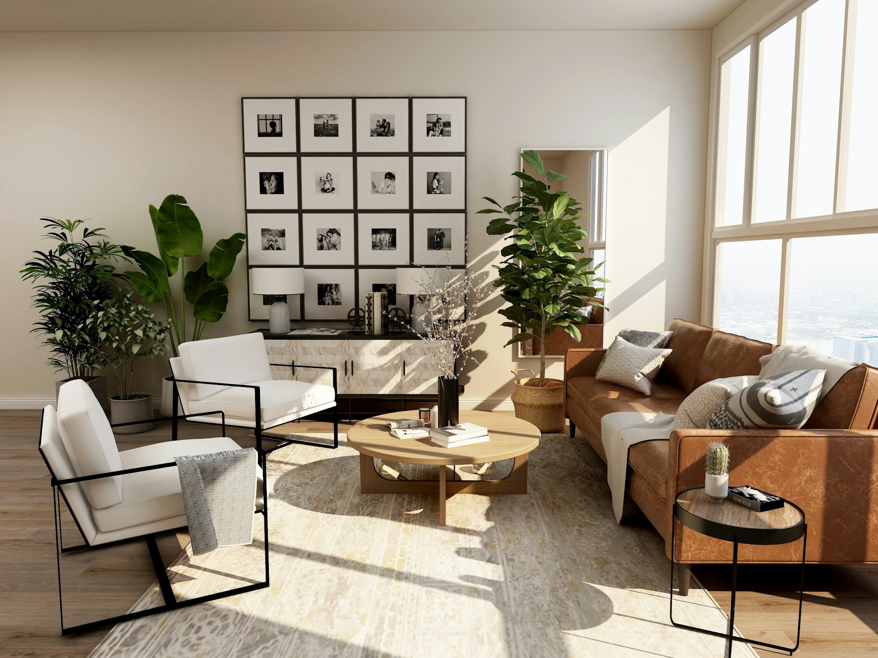 Bright coastal contemporary interior with professionally installed wallpaper